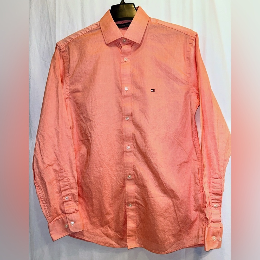 Tommy Hilfiger Men's Flex Poplin Shirt In Peach Dusk Size Medium 15 32/33